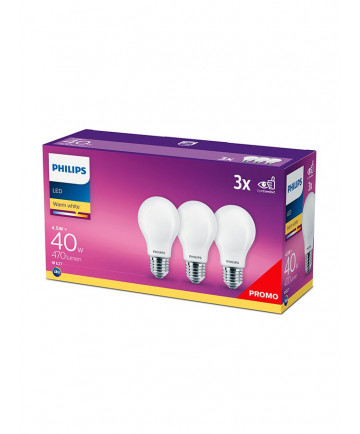 E27 - Philips LED Pære 4.5W - 470lm 3-pak (Lyskilder)
