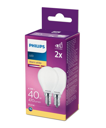 E14 - Philips LED Pære 4.3W - 470lm 2-pak (Lyskilder)