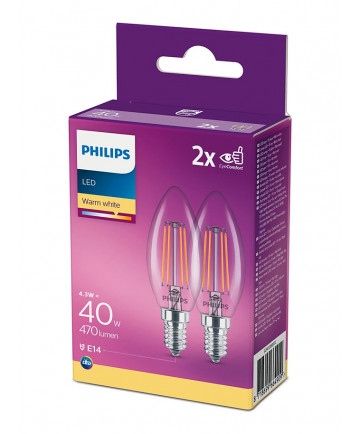 E14 - Philips LED Pære 4.3W - 470lm 2-pak (Lyskilder)
