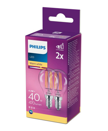 E14 - Philips LED Pære 4.3W - 470lm 2-pak (Lyskilder)