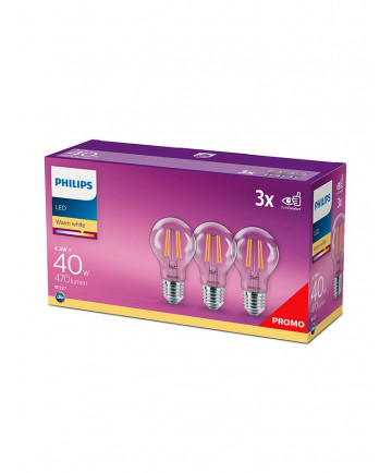 E27 - Philips LED Pære 4.3W - 470lm 3-pak (Lyskilder)