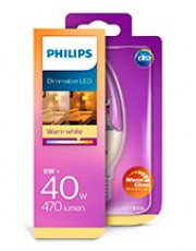 E14 - Philips Warm Glow LED Kerte Pære - Klar - 6W - 470lm - CRI:90+