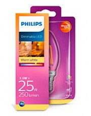 E14 - Philips Warm Glow LED Kerte Pære - Klar - 3.5W - 250lm - CRI:90+