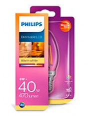 E14 - Philips Warm Glow LED Kerte Pære - Klar - 4.5W - 470lm - CRI:90+