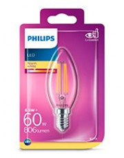 E14 - Philips LED Kerte Pære - Klar - 6.5W - 806lm 