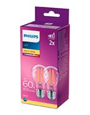 E27 - Philips LED Pære - Klar - 7W - 806lm  2-pak