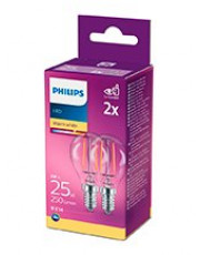 E14 - Philips LED Krone Pære - Klar - 2W - 250lm  2-pak