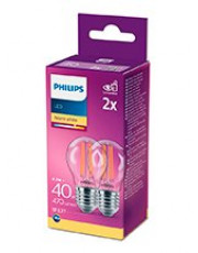 E27 - Philips LED Krone Pære - Klar - 4.3W - 470lm  2-pak